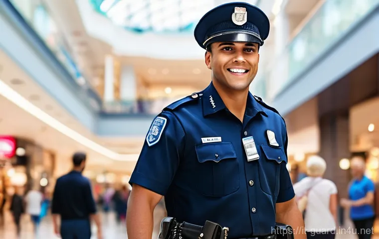 경비지도사로서 고객 응대 요령 - **Prompt 1: The Welcoming Professional**
    A diverse male security officer, in a clean, profession...