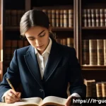 경비지도사 법률 과목 자주 틀리는 문제 - **Prompt:** A focused young law student, dressed in a smart blazer and blouse, meticulously examinin...