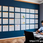 경비지도사 시험 과목별 공부법 - A professional security guard study scene in a modern Italian home office: a young adult wearing a n...