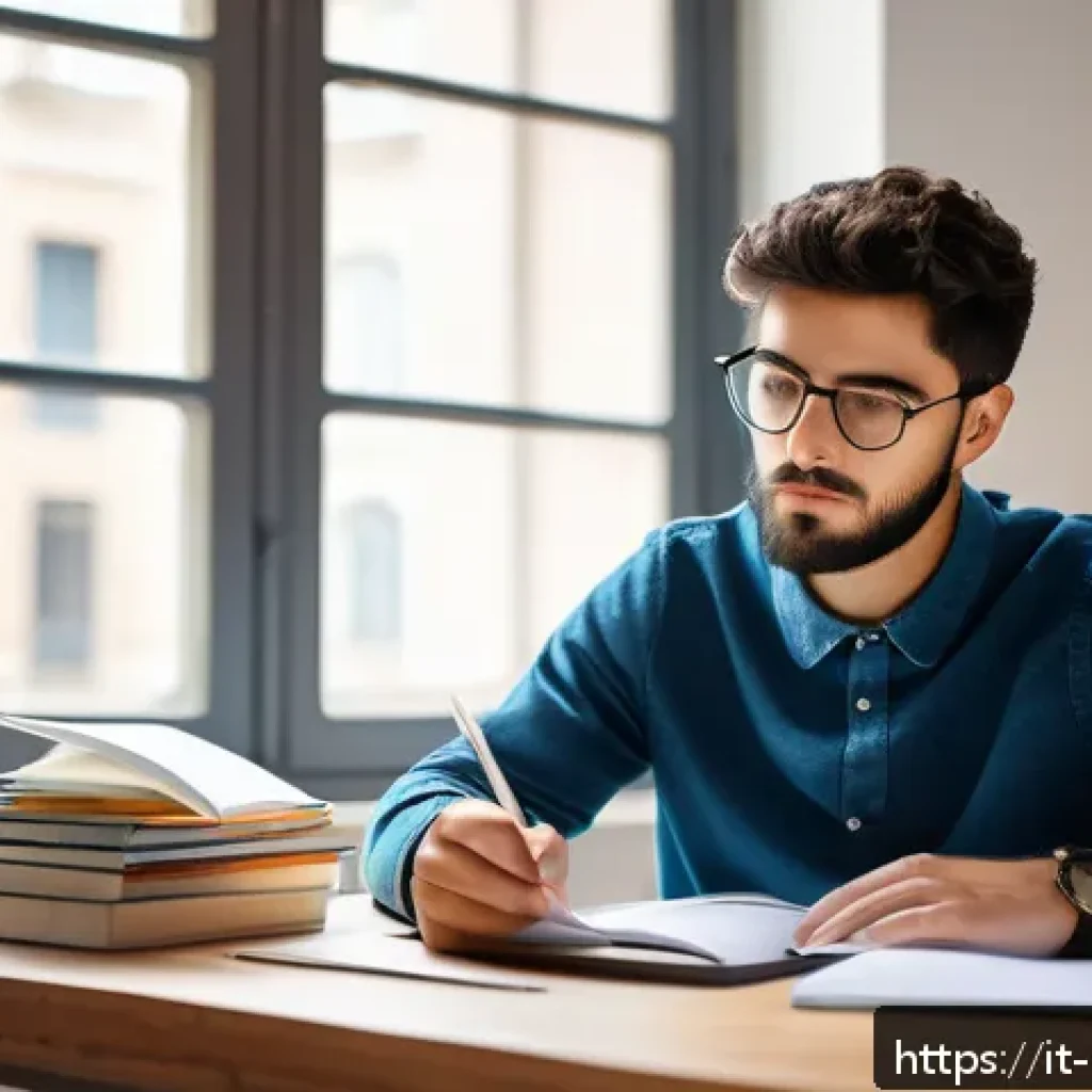 경비지도사 시험에서 실수 줄이는 법 - A focused Italian adult student sitting at a tidy desk in a bright, quiet room with natural daylight...